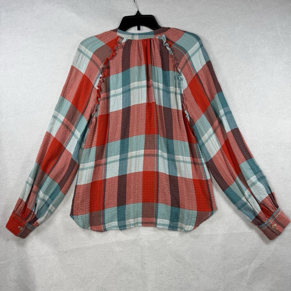 Anthropologie Pilcro Breezy Button down Plaid Blouse Women Medium Red Oversized - Picture 11 of 13